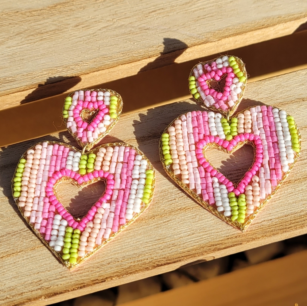 Cherish Heart Beaded Earrings